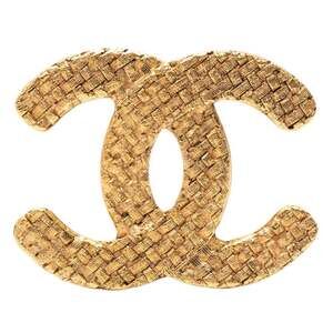 CHANEL Authentic Vintage Gold Logo Brooch